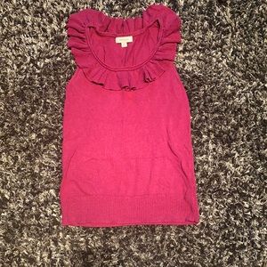 Jersey no sleeves - Open crew ruffle neck Fuchsia